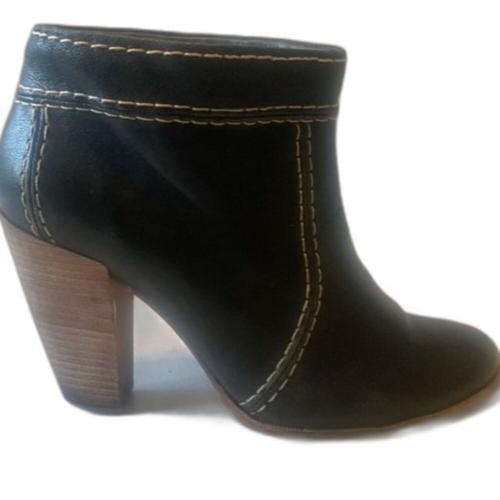 Women's Ankle Boots Size 7 Black Leather Booties Block 3.5" Heel "Belle" Boho